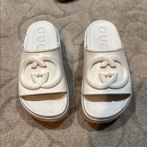 Gucci White Logo Slide Sandals
